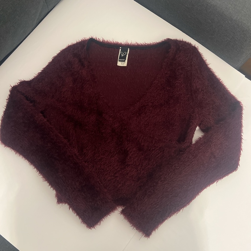 Burgundy Fuzzy Sweater - Size S